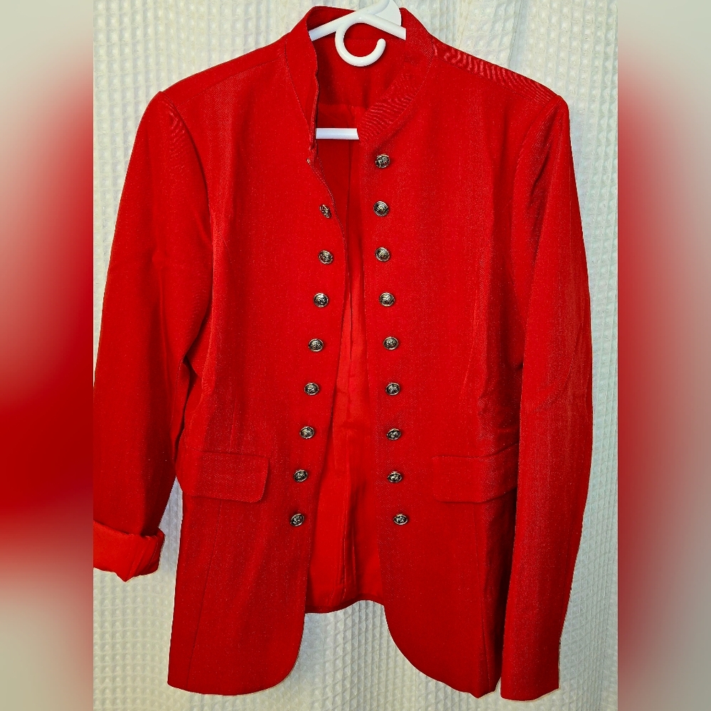 Women's Red Military Style,  Lined Blazer